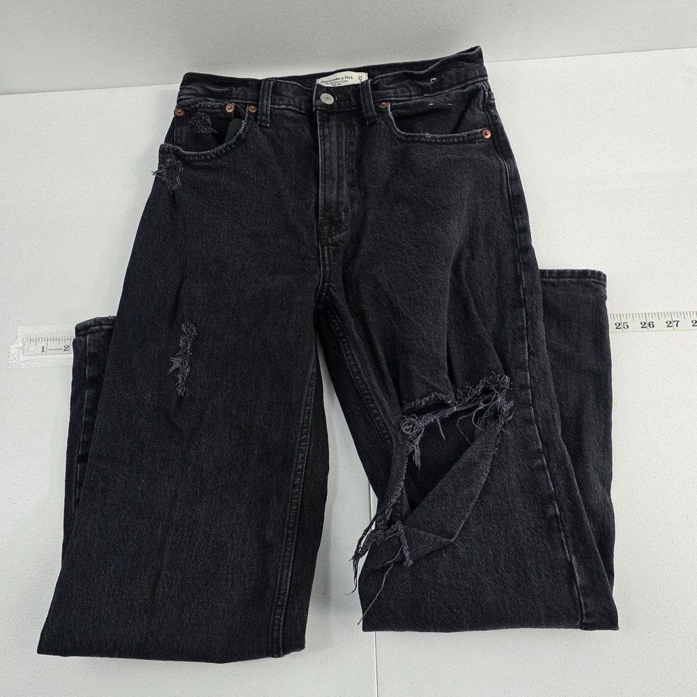 Abercrombie the 90's relaxed jean high rise 27/4 black denim womens 7094